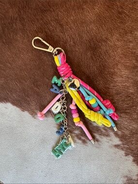 Steve Madden Pink Tassel & Bead Keychain with Letter Charms NEW